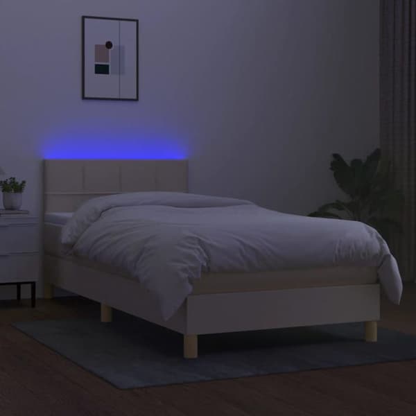 Maison Exclusive - Seng med lamelbund og LED-madras Creme 80x200 cm Stof