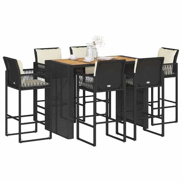 Maison Exclusive - Havebar sæt 7 dele med sorte polyrattan puder Svart