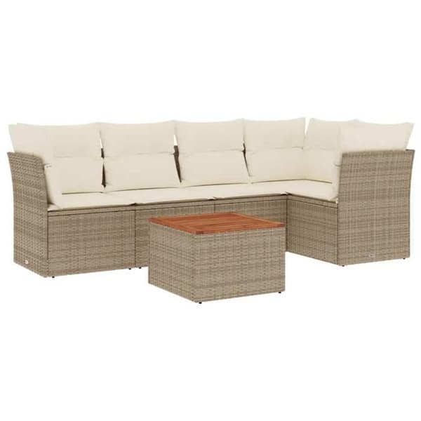 Maison Exclusive - Puutarhakalusteet tyynyillä 6 kpl beige punottu muovi beige