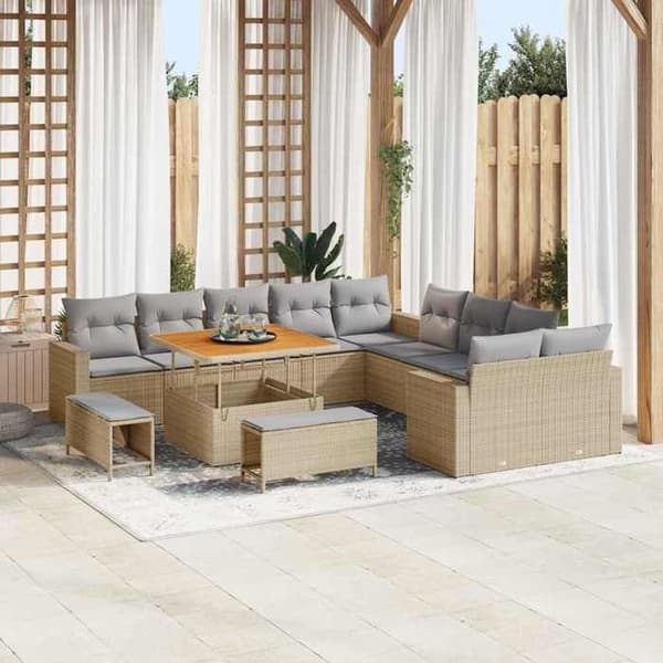 Maison Exclusive - 13 osan beige polyrottinkinen puutarhakalustesetti