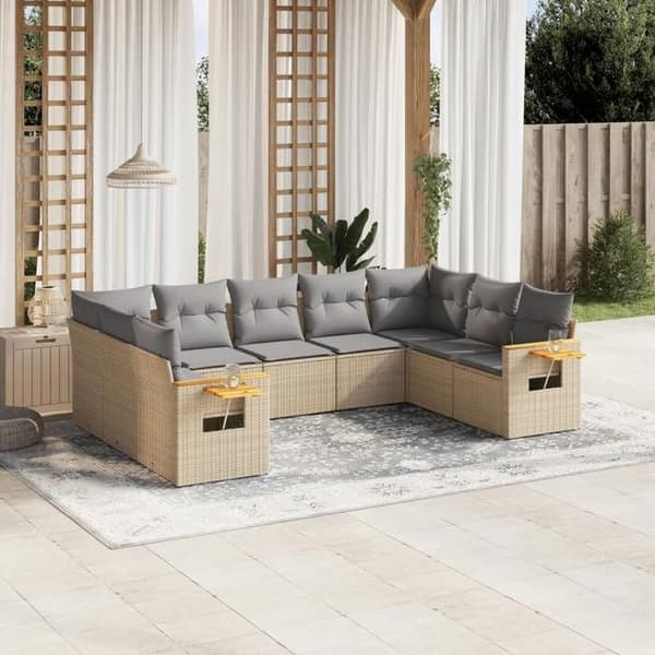 Maison Exclusive - Trädgårdsmöbler med kuddar 9 delar beige flätad resin beige