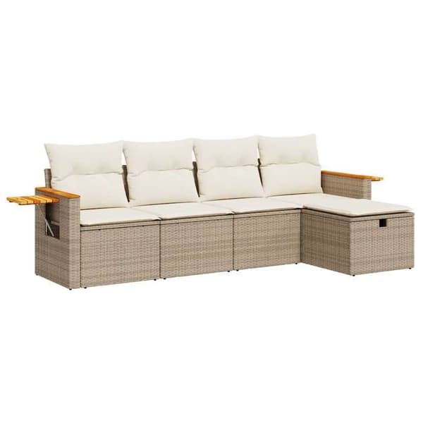 Maison Exclusive - Trädgårdsmöbler med kuddar 5 delar beige flätad resin