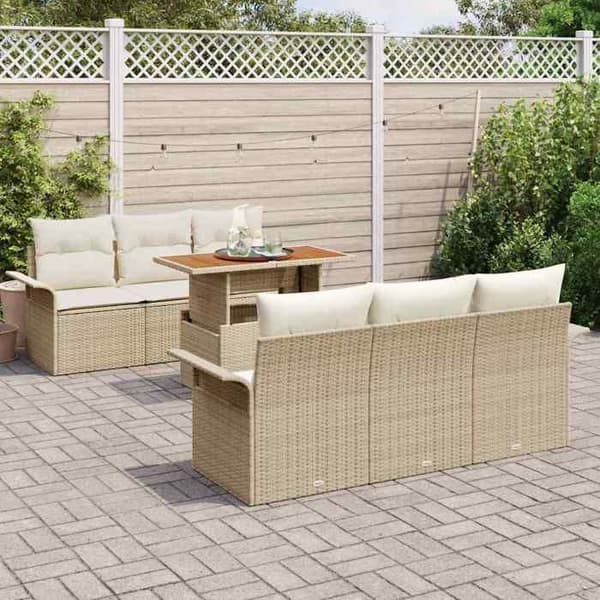 Maison Exclusive - 7 osan beige polyrottinkinen puutarhakalustesetti