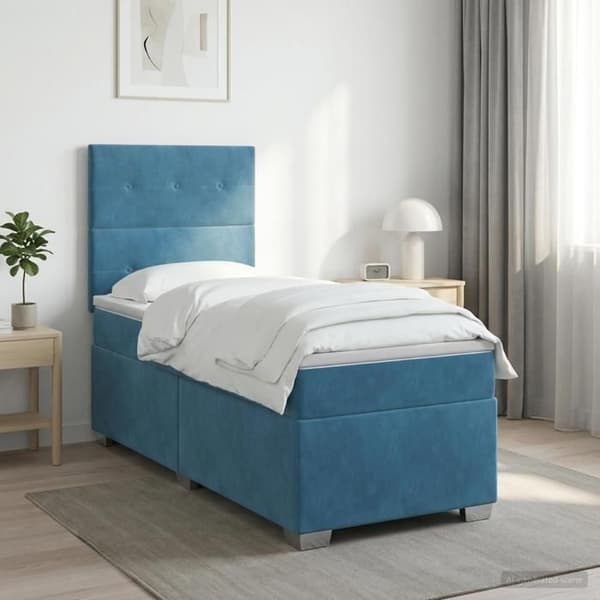 Maison Exclusive - Boxspring seng med madras Blå 90 x 190 cm Velour Blå