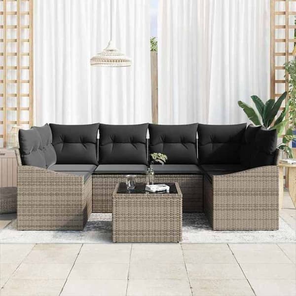 Ute-soffa - EXKLUSIVT HUS - 7-delat set - Grå poly-rattan - Modulär - Inbyggda förvaringar Grå
