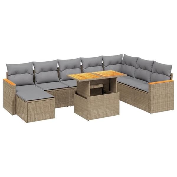 Maison Exclusive - Trädgårdsmöbler med kuddar 9 delar beige flätad resin