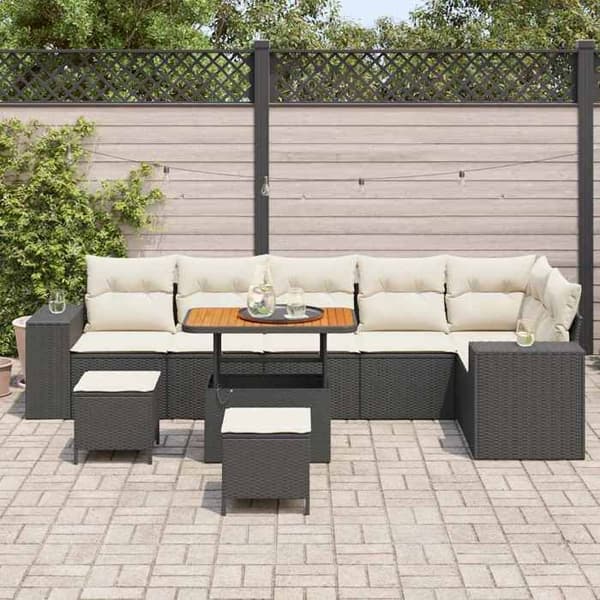 Maison Exclusive - 9 osan musta polyrottinkinen puutarhakalustesetti