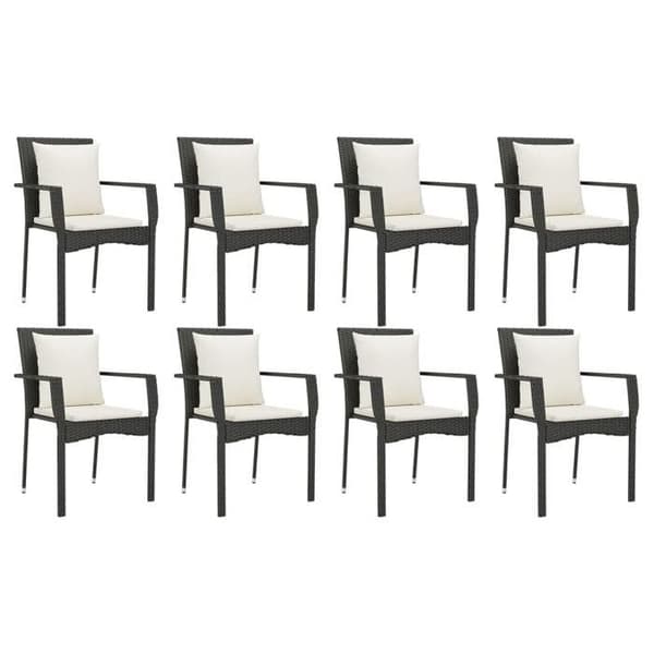 Trädgårdsmöbler - Maison Exclusive - 9 delar - Svart flätad resin - Krämfärgade kuddar