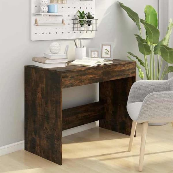 Kontor - EKSKLUSIVT HUS - Røget eg 101x50x76,5 cm - Spånplade - 2 skuffer - Robust konstruktion Rökt ek