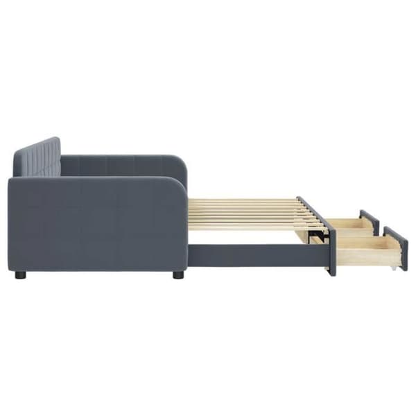 Seng til dagbrug - EKSKLUSIVT HUS - 90x190 cm - sovesofa - 2 skuffer - grå velour