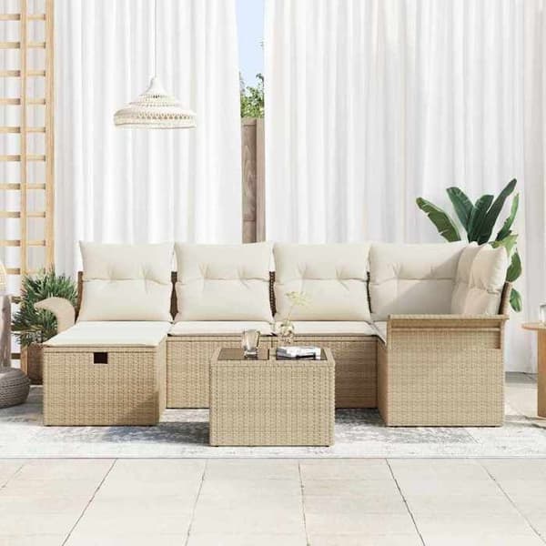 Maison Exclusive - 7-delars trädgårdsoff-set i beige och kräm polyrotin