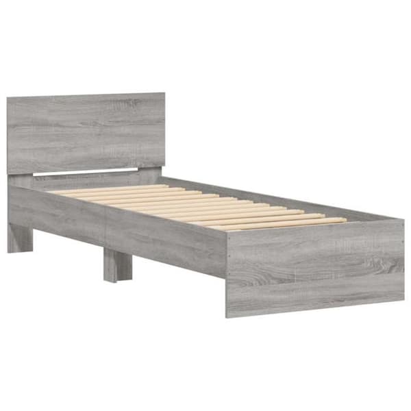 Sengestel - EKSKLUSIV HUS - 75 x 190 cm - Ingeniørtræ - Inkluderet lamelbund - Grå