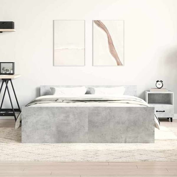 Sengestel - EKSKLUSIV HUS - 140 x 200 cm - Betongrå - Spånplader - Hovedgærde & robuste lameller Betonggrå