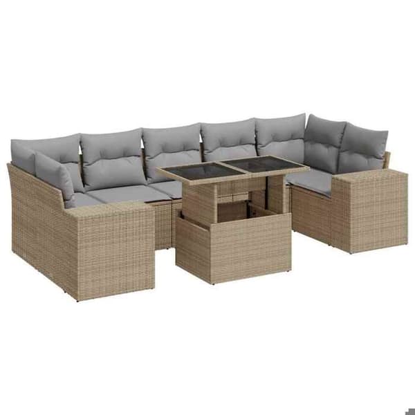 Maison Exclusive - Trädgårdsmöbler med kuddar 8 delar beige flätad resin
