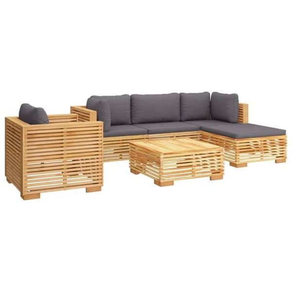 Maison Exclusive - Havegruppe 6 stk med puder i solid teaktræ