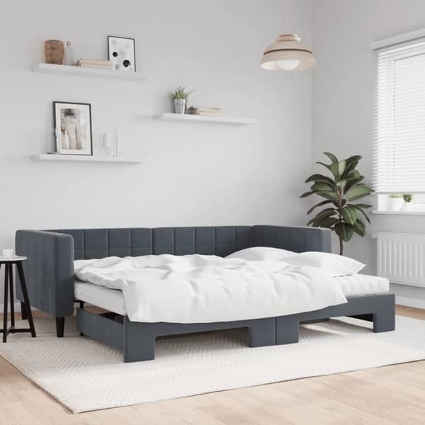 Maison Exclusive - Dagbädd med utdragssäng och mörkgrå madrass 90x190cm sammet Mörkgrå