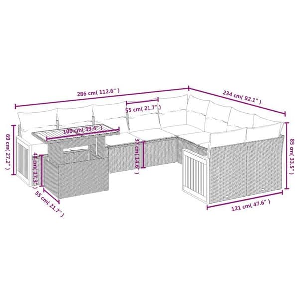 Trädgårdsmöbler - EXKLUSIVT HUS - 10 delar - Grå - Flätad resin - Justerbart bordsskiva grå