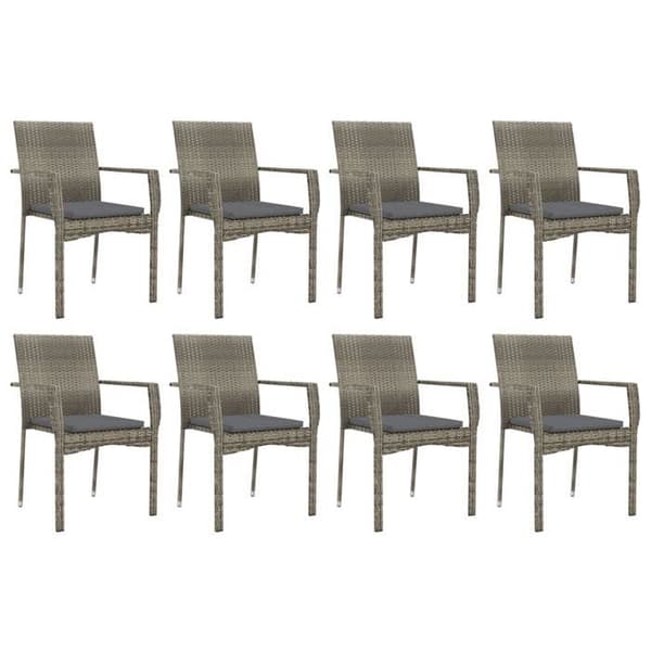 Maison Exclusive - Trädgårdsset 9 delar med grå kuddar i flätad resin