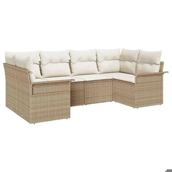 Maison Exclusive - 6 osan beige polyrottinkinen puutarhakalustesetti