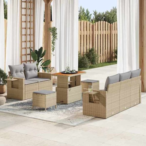 Maison Exclusive - 8 osan beige polyrottinkinen puutarhakalustesetti