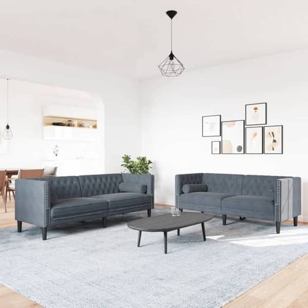 Divaani - MAISON EXCLUSIVE - Chesterfield - Sametti - Tummanharmaa - 2-osainen setti Mörkgrå