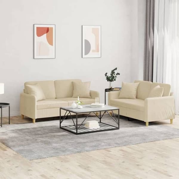Maison Exclusive - Sæt af 2 sofaer med cremefarvede puder i stof