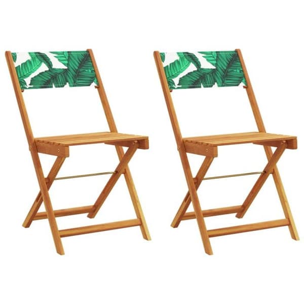 Maison Exclusive - Fällstolar (set om 2) i massiv akaciaträ och tyg, bladmönster