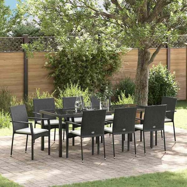 Maison Exclusive - 9 pc have spisebordssæt i sort polyrotin Svart