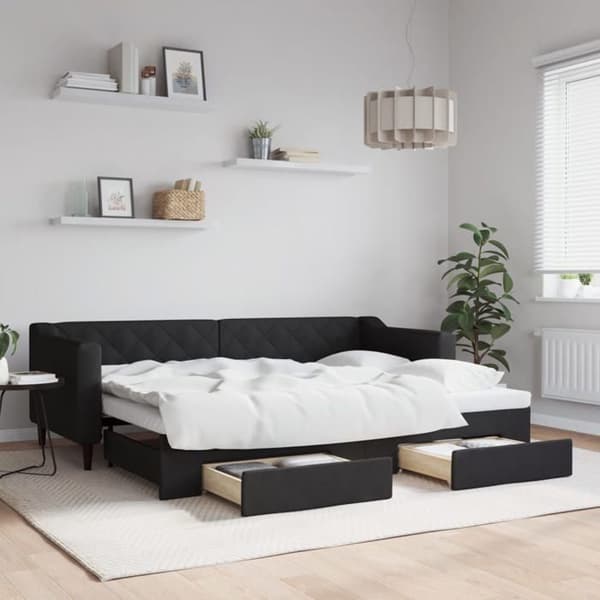 Seng i dag - EKSKLUSIV HUS - 80x200 cm - Sovesofa - Med skuffer - Sort svart