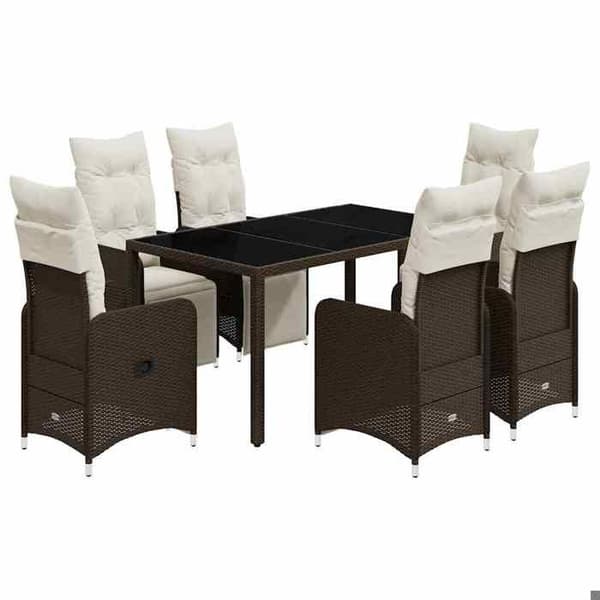 Maison Exclusive - Havebistro sæt 7 dele med brune puder i poly rattan