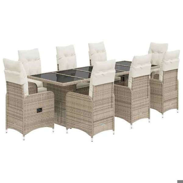 Maison Exclusive - 9-delars trädgårdsbistro-set med beige kuddar i polyrotting