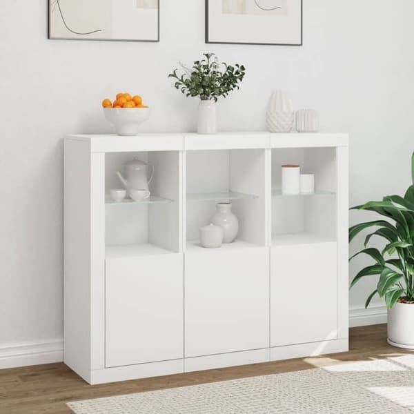 Maison Exclusive - Bufféer med LED-lampor 3 st vit ingenjörsträ