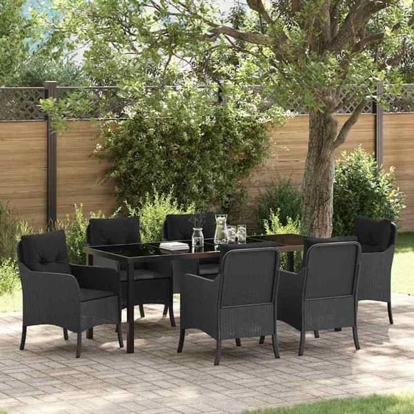 Maison Exclusive - 7 pc have spisebordssæt i sort polyrotin Svart