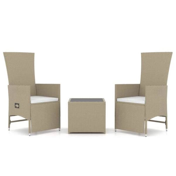 Maison Exclusive - 3 osan beige polyrottinki ja teräs puutarhakalustesarja