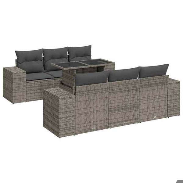 Maison Exclusive - Trädgårdsmöbler med kuddar 7 delar grå flätad resin