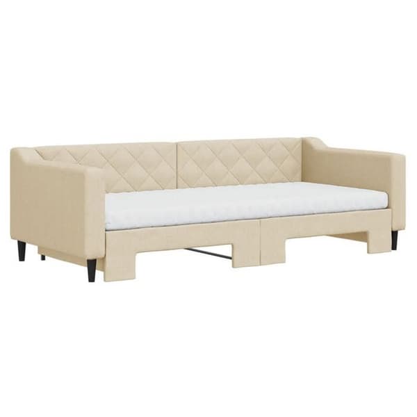 Maison Exclusive - Senge med udtræk og creme madras 90x200 cm stof