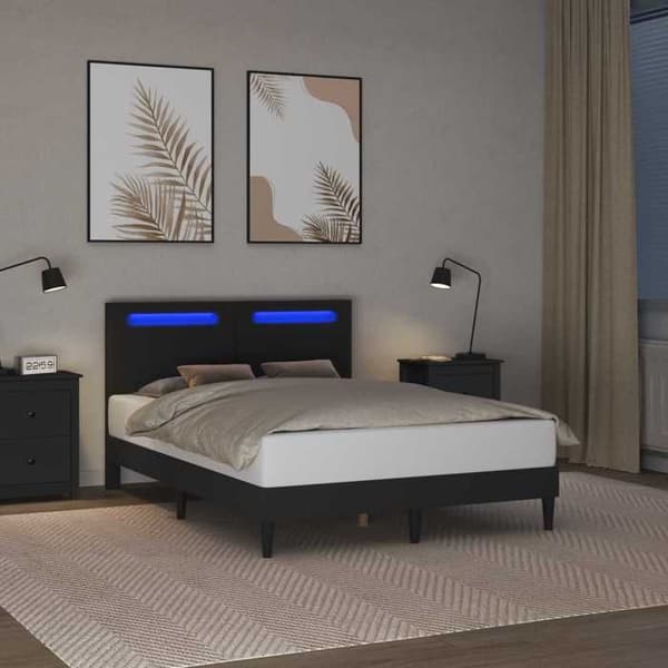 Maison Exclusive - Sengestel med LED-striber Sort 160 x 200 cm Kunstlæder Svart