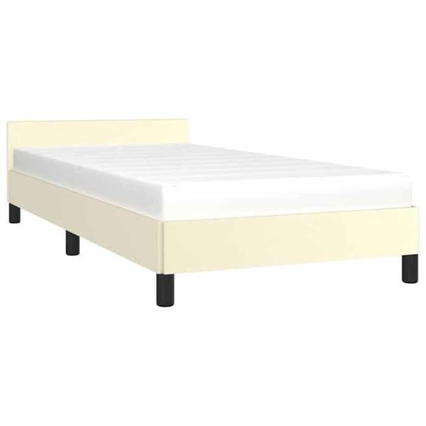 Sengestel - EKSKLUSIV HUS - 80 x 200 cm - Creme kunstlæder - Inkluderet lamelbund - Robuste ben Grädde