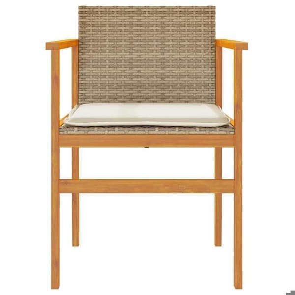 Maison Exclusive - Trädgårdsstolar med kuddar, set om 2, beige, flätad plast och trä beige