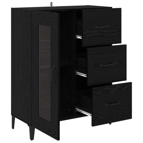 Buffet - EKSKLUSIVT HUS - 69,5 x 34 x 90 cm - Sort eg - Glasdøre - Sorte jernben svart ek