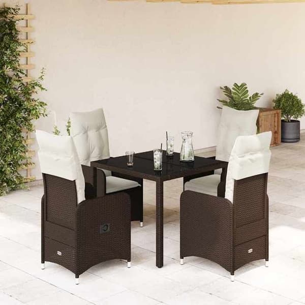 Maison Exclusive - Trädgårdsbistro-set 5 delar med bruna kuddar i polyrotting