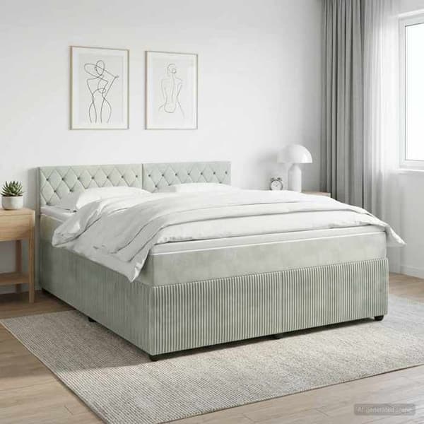 Maison Exclusive - Boxspring seng med madras Lys grå 140 x 190 cm Velour Ljusgrått