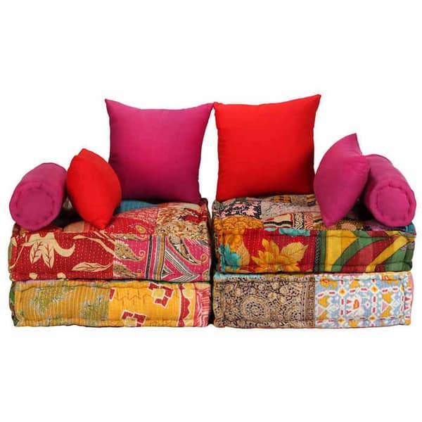Modulær pouf - Patchwork - 2 pladser - 100% bomuldsbetræk - Konvertibel modulær sovesofa Flerfärgad