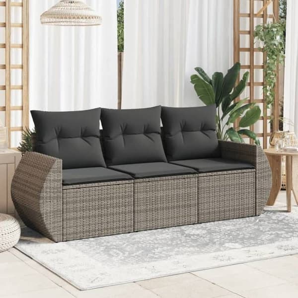 Maison Exclusive - Trädgårdsmöbler med kuddar 3 delar grå flätad resin grå