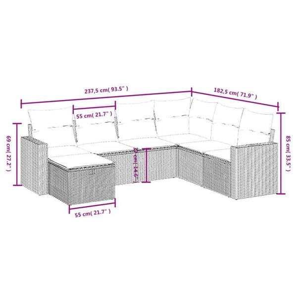 Maison Exclusive - Trädgårdsmöbler med kuddar 7 delar grå flätad resin