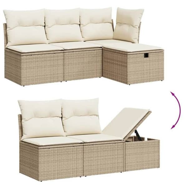 Maison Exclusive - Trädgårdsmöbler med kuddar 7 delar beige flätad resin