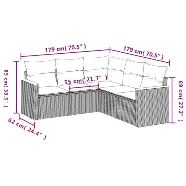 Maison Exclusive - Trädgårdsmöbler med kuddar 5 delar beige flätad resin