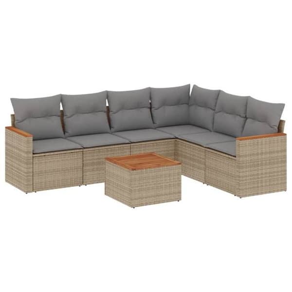 Maison Exclusive - Trädgårdsmöbler med kuddar 7 delar beige flätad resin