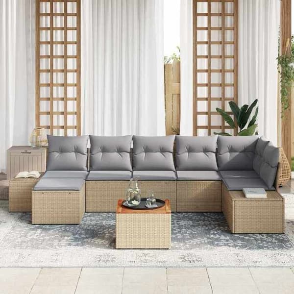 Maison Exclusive - 8-delars trädgårdsoff-set i beige och ljusgrå