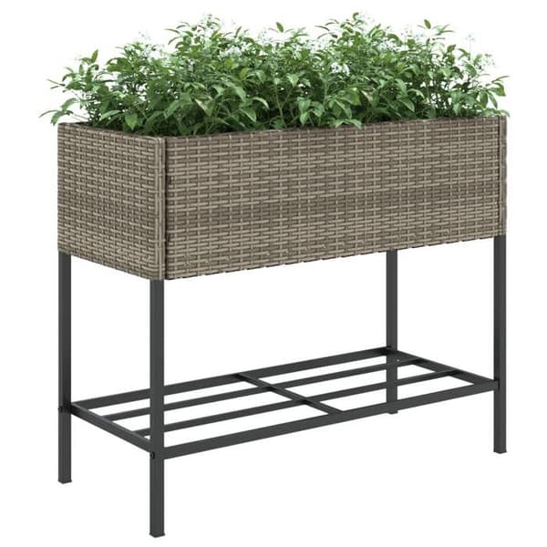 Maison Exclusive - Blomlåda med hylla grå vävd plast